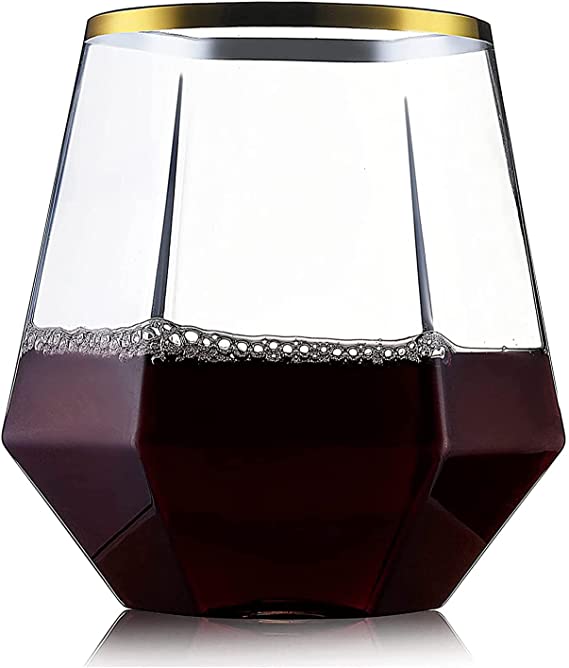 32 Pack Diamond Stemless Plastic Wine Glasses, 12 oz Unique Diamond Sh -  Chateau Fine Tableware