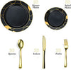 180-Piece Black & Gold Plates Dinnerware Set - Large & Small Black & Gold Party Plates with Plastic Silverware, Forks, Spoons, Knives for 36 Guests New Year’s, Holidays, Parties, Birthdays, Weddings