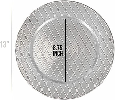 Silver Charger Plates Diamond Design, 13” Elegant Chargers, Set of 6, Hand Finished (Finish May Vary) Silver Chargers for Dinner Plates & Bowls, Perfect for Weddings, Parties, Anniversary, Holidays