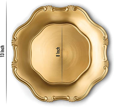 Baroque Gold Charger Plates, 13” Elegant Chargers, Set of 6, Hand Finished (Finish May Vary) Baroque Gold Chargers for Dinner Plates & Soup Bowls, Perfect for Weddings, Parties, Anniversary, Holidays