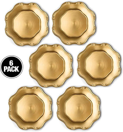 Baroque Gold Charger Plates, 13” Elegant Chargers, Set of 6, Hand Finished (Finish May Vary) Baroque Gold Chargers for Dinner Plates & Soup Bowls, Perfect for Weddings, Parties, Anniversary, Holidays