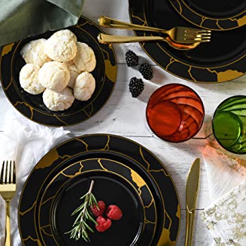 180-Piece Black & Gold Plates Dinnerware Set - Large & Small Black & G -  Chateau Fine Tableware