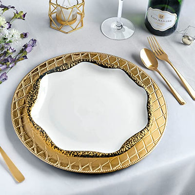 Diamond Gold Charger Plates, 13” Elegant Chargers, Set of 6, Hand Finished (Finish May Vary) Gold Chargers for Dinner Plates & Soup Bowls, Perfect for Weddings, Parties, Anniversary, Holidays