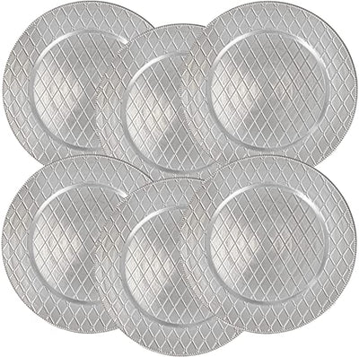 Silver Charger Plates Diamond Design, 13” Elegant Chargers, Set of 6, Hand Finished (Finish May Vary) Silver Chargers for Dinner Plates & Bowls, Perfect for Weddings, Parties, Anniversary, Holidays