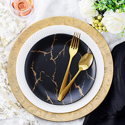 Gold Floral Charger Plates - 13-Inch Elegant Chargers - Set of 6 - For Small to Regular-Size Dinnerware & Soup Bowls - Suitable for Weddings, Parties, Anniversary, Thanksgiving