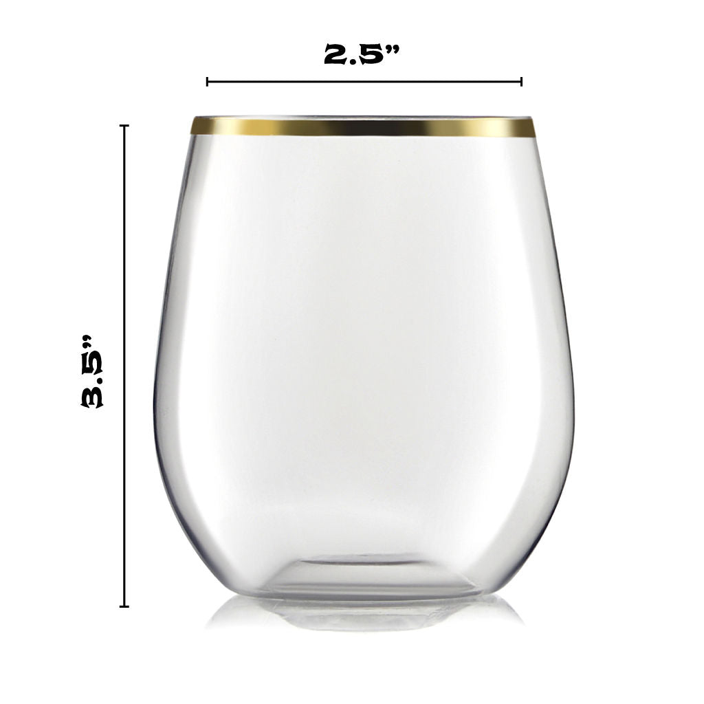 Chateau Glasses 36 Pack Plastic Stemless Champagne Flutes, 9 oz Clear  Drinking & Toasting Glass with Elegant Gold Rim, Disposable Drinkware 