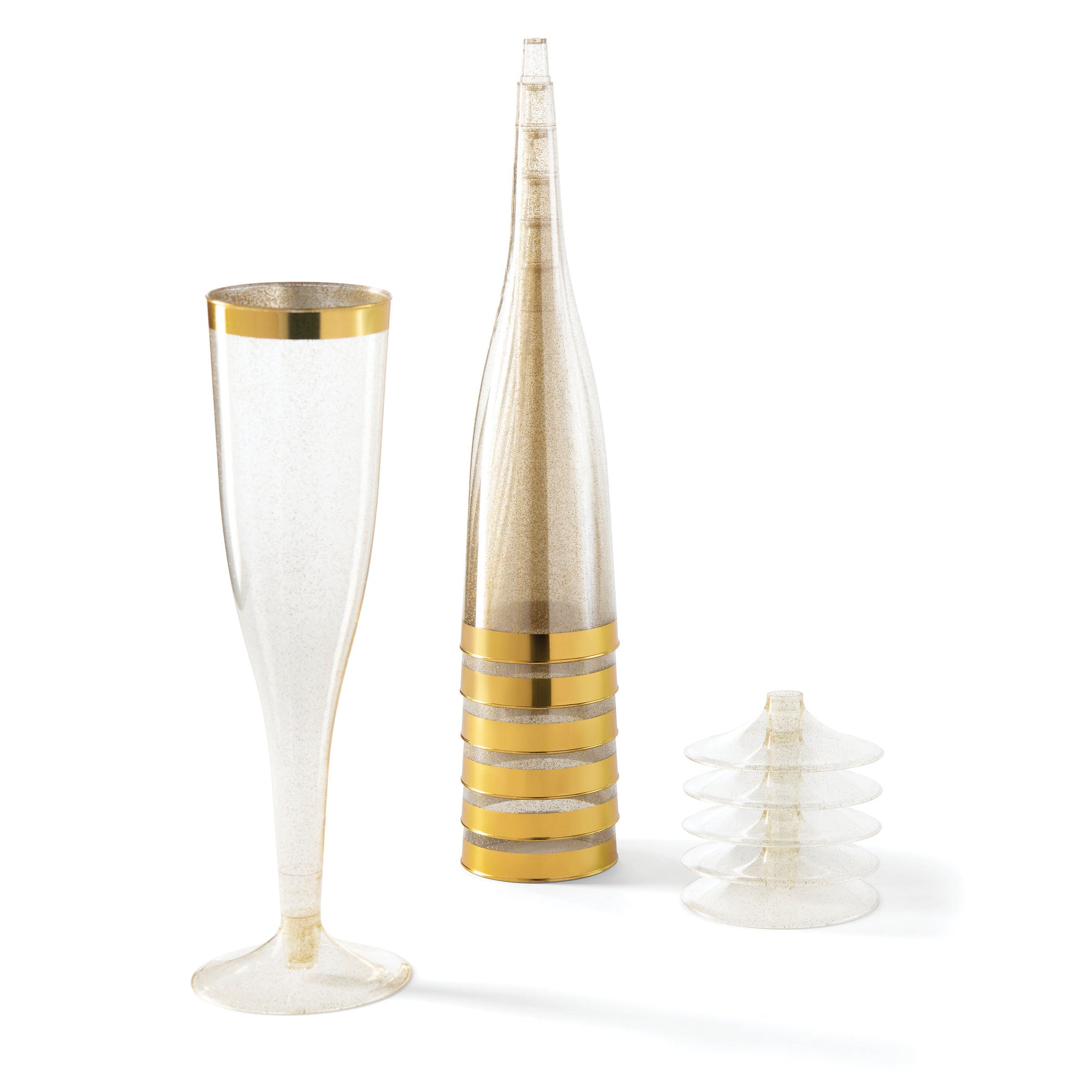 Plastic Champagne Flutes Disposable - Silver Glitter with A Silver Rim - [1 Box of 36 ] 6.5 oz - Premium Toasting Glass - Elegant Stylish Mimosa